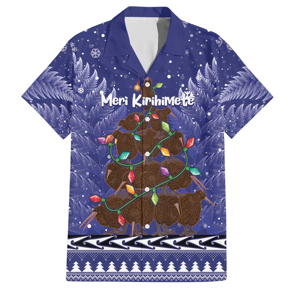 Kiwi New Zealand Christmas Family Matching Off Shoulder Short Dress and Hawaiian Shirt Meri Kirihimete Silver Fern - Blue Color