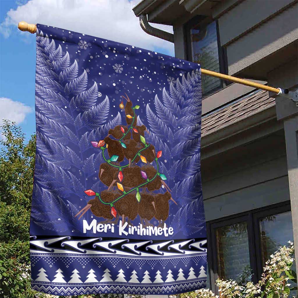 Kiwi New Zealand Christmas Garden Flag Meri Kirihimete Silver Fern - Blue Color - Vibe Hoodie Shop