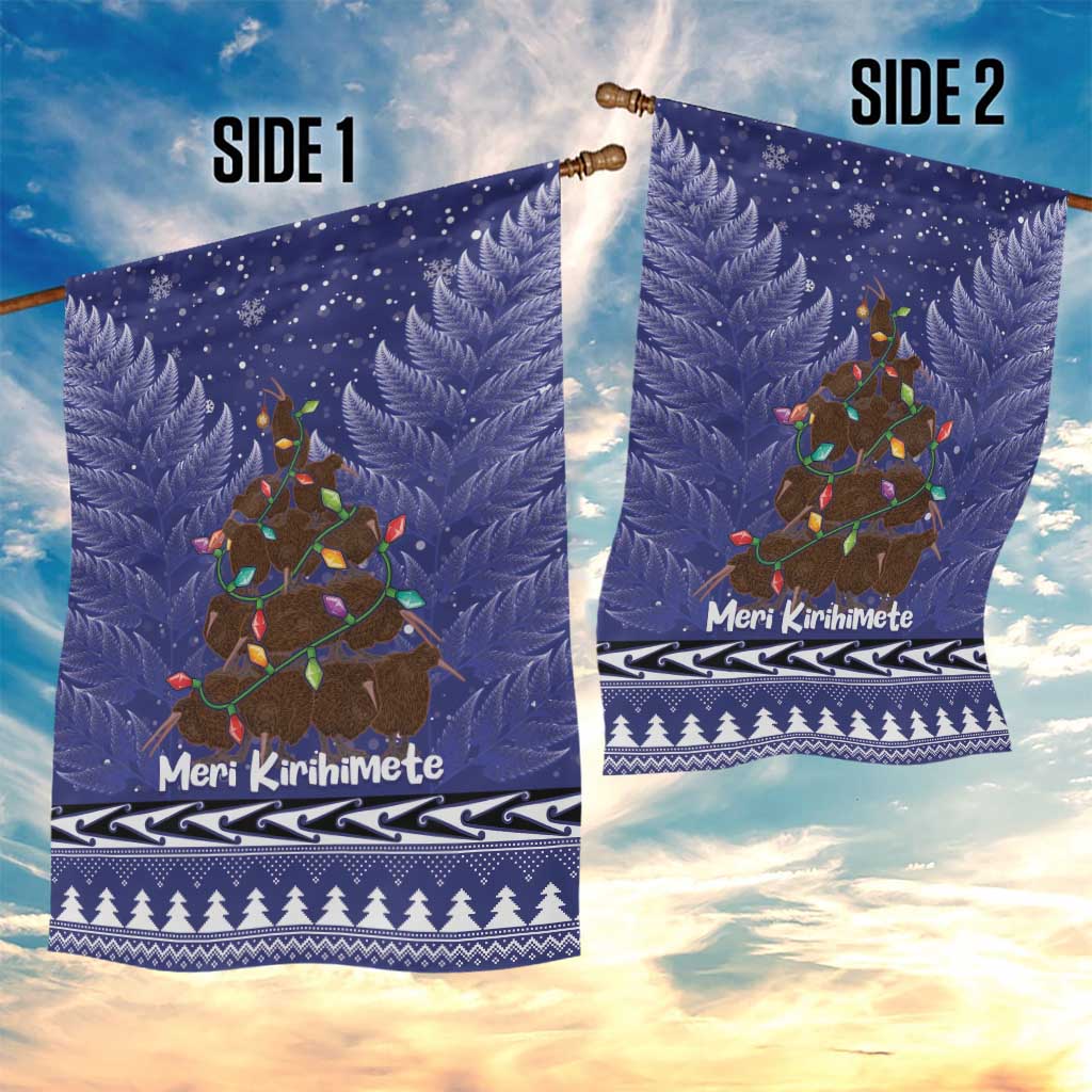 Kiwi New Zealand Christmas Garden Flag Meri Kirihimete Silver Fern - Blue Color - Vibe Hoodie Shop