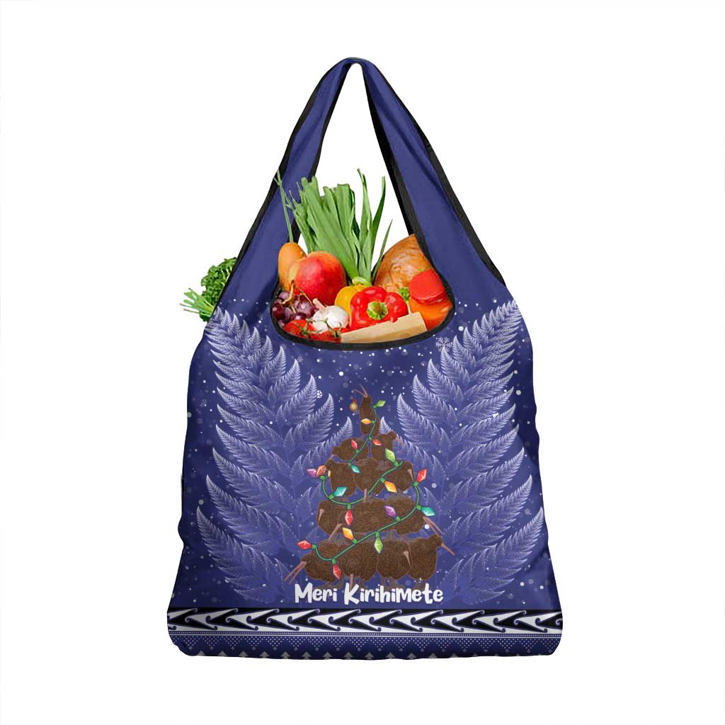 Kiwi New Zealand Christmas Grocery Bag Meri Kirihimete Silver Fern - Blue Color