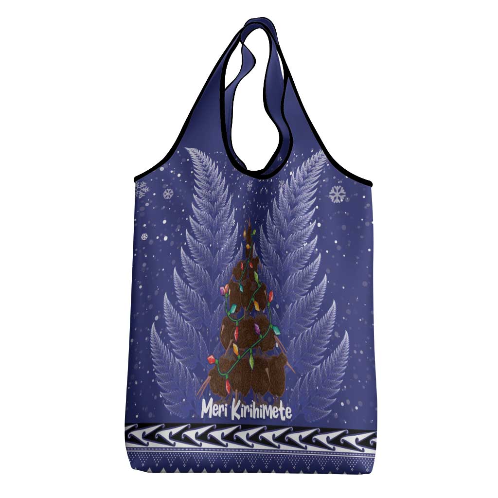 Kiwi New Zealand Christmas Grocery Bag Meri Kirihimete Silver Fern - Blue Color