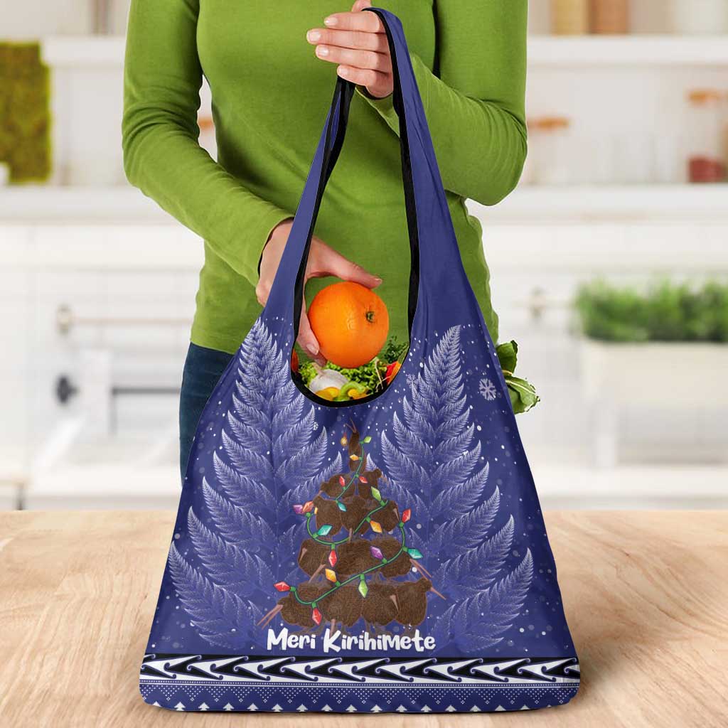 Kiwi New Zealand Christmas Grocery Bag Meri Kirihimete Silver Fern - Blue Color