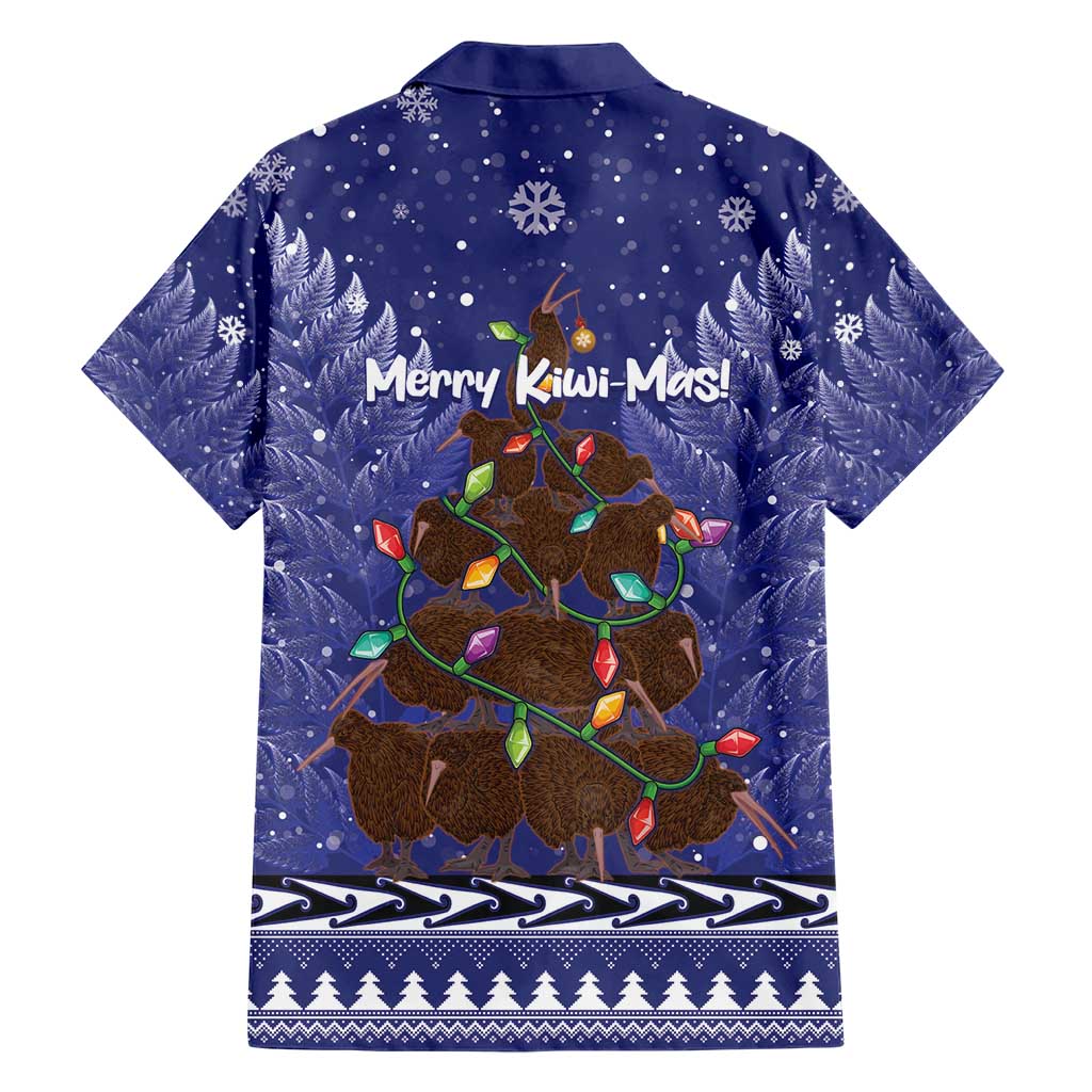 Kiwi New Zealand Christmas Hawaiian Shirt Meri Kirihimete Silver Fern - Blue Color - Vibe Hoodie Shop