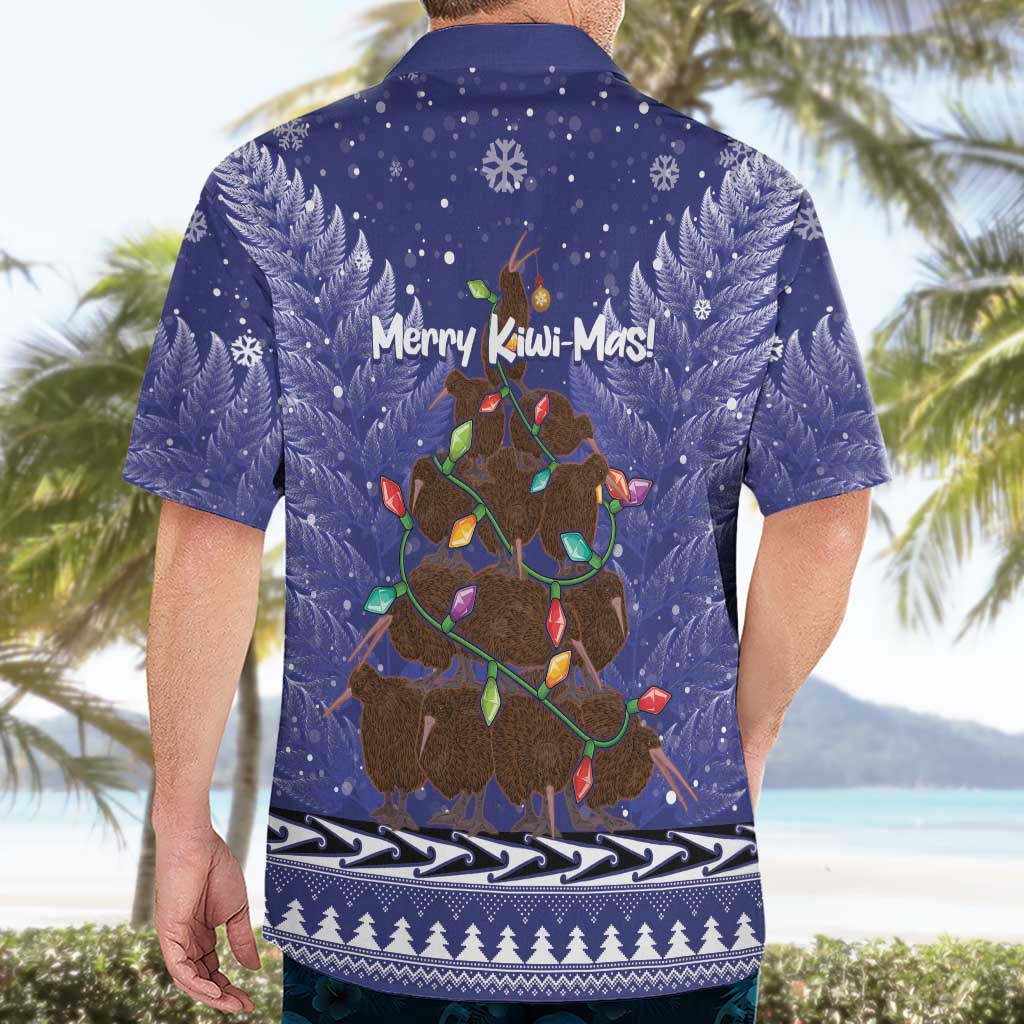 Kiwi New Zealand Christmas Hawaiian Shirt Meri Kirihimete Silver Fern - Blue Color - Vibe Hoodie Shop