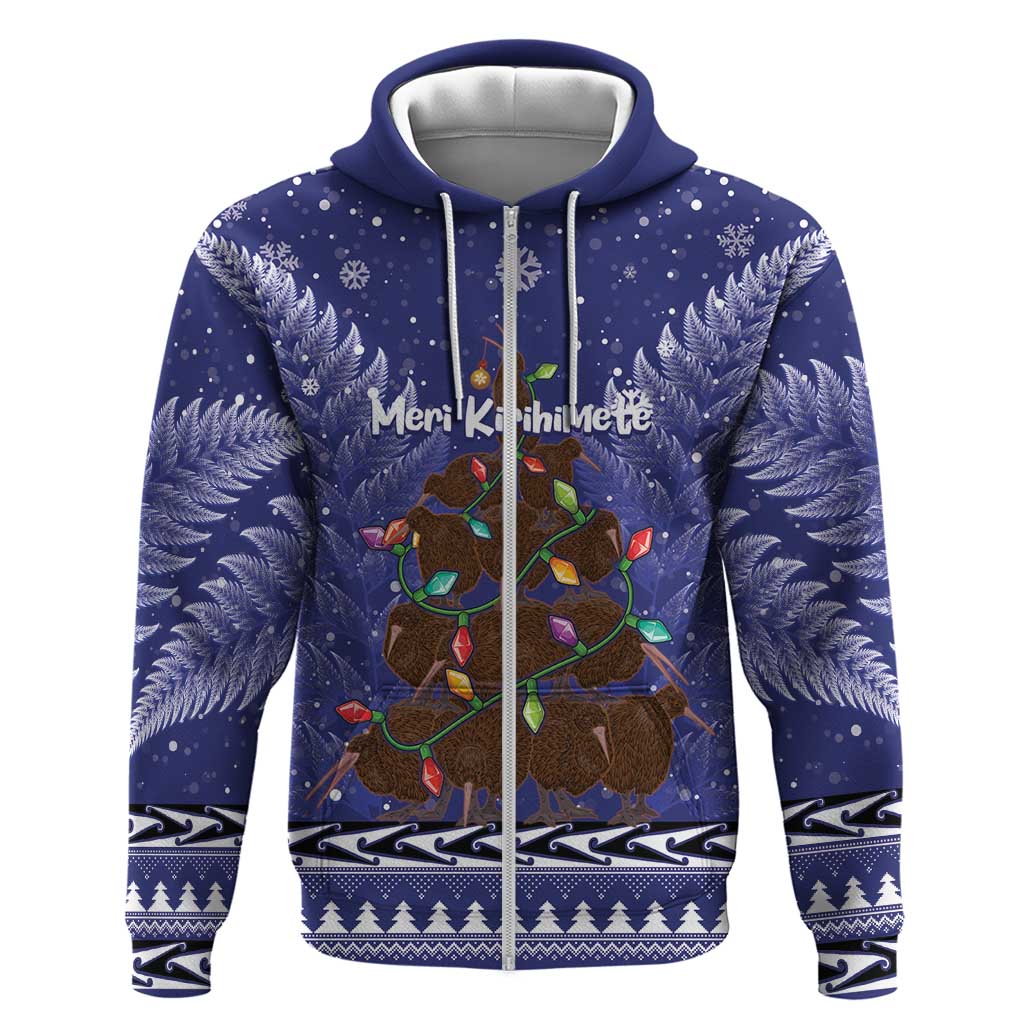 Kiwi New Zealand Christmas Hoodie Meri Kirihimete Silver Fern - Blue Color - Vibe Hoodie Shop