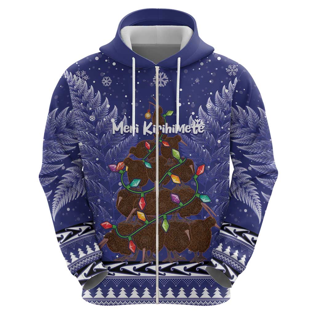 Kiwi New Zealand Christmas Hoodie Meri Kirihimete Silver Fern - Blue Color - Vibe Hoodie Shop