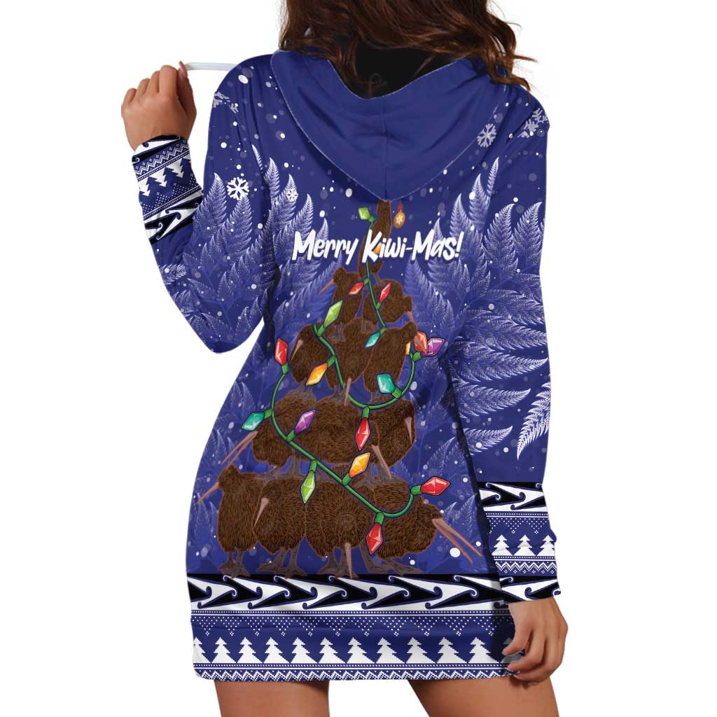 Kiwi New Zealand Christmas Hoodie Dress Meri Kirihimete Silver Fern - Blue Color - Vibe Hoodie Shop