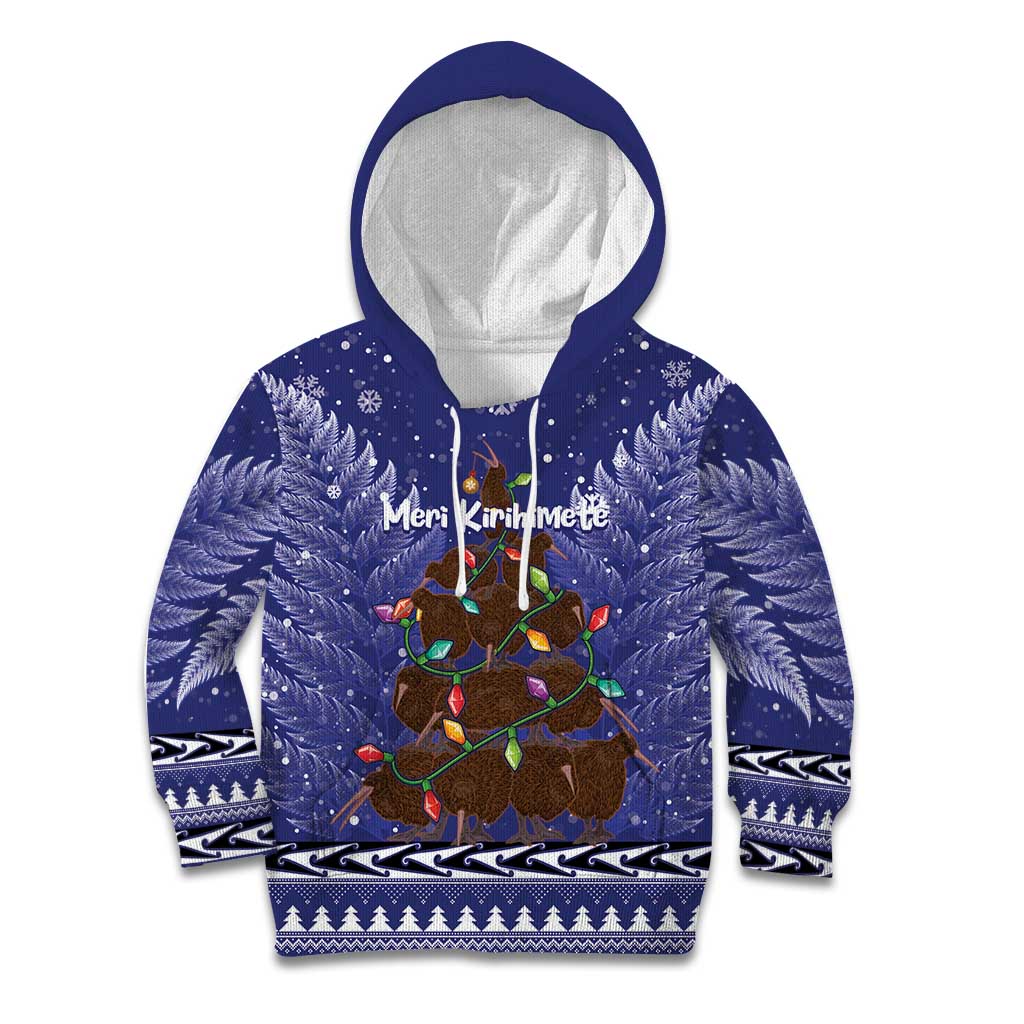 Kiwi New Zealand Christmas Kid Hoodie Meri Kirihimete Silver Fern - Blue Color - Vibe Hoodie Shop