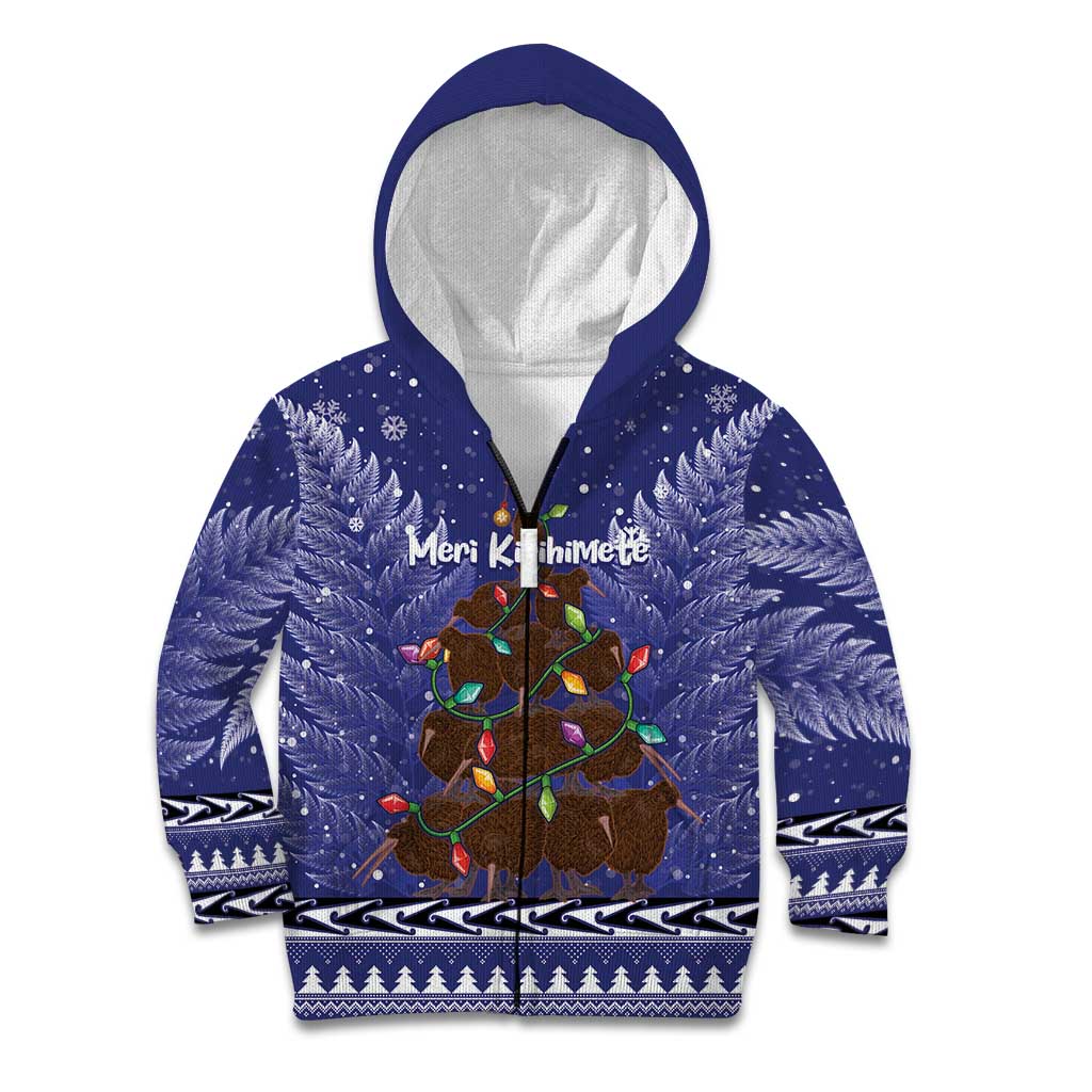 Kiwi New Zealand Christmas Kid Hoodie Meri Kirihimete Silver Fern - Blue Color - Vibe Hoodie Shop