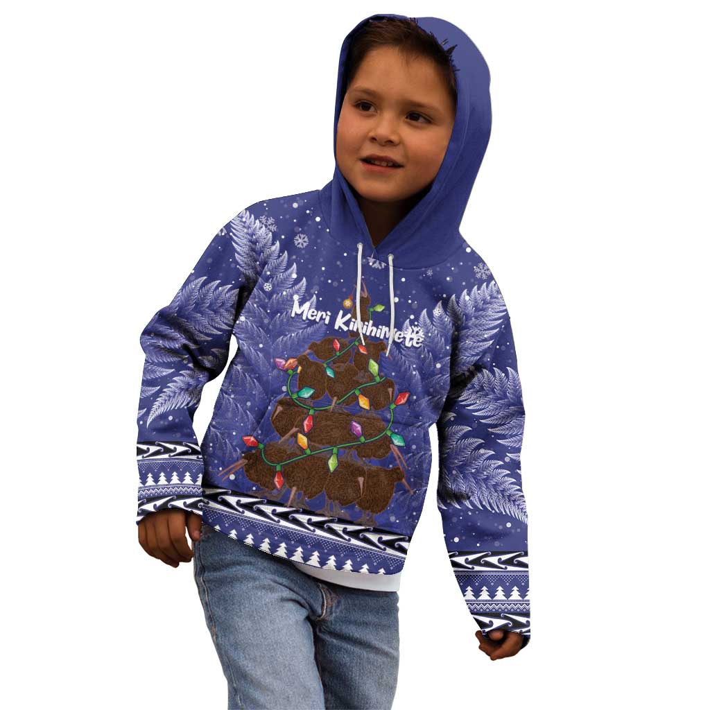 Kiwi New Zealand Christmas Kid Hoodie Meri Kirihimete Silver Fern - Blue Color - Vibe Hoodie Shop