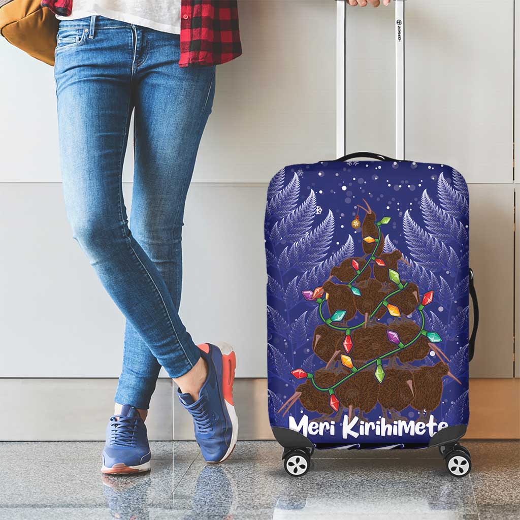 Kiwi New Zealand Christmas Luggage Cover Meri Kirihimete Silver Fern - Blue Color - Vibe Hoodie Shop