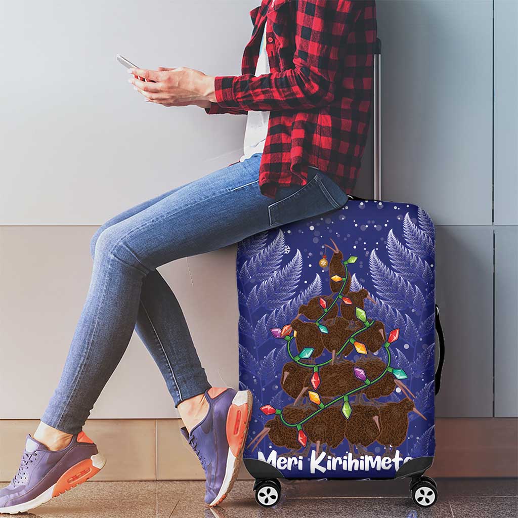 Kiwi New Zealand Christmas Luggage Cover Meri Kirihimete Silver Fern - Blue Color - Vibe Hoodie Shop