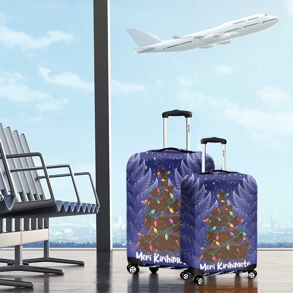 Kiwi New Zealand Christmas Luggage Cover Meri Kirihimete Silver Fern - Blue Color - Vibe Hoodie Shop