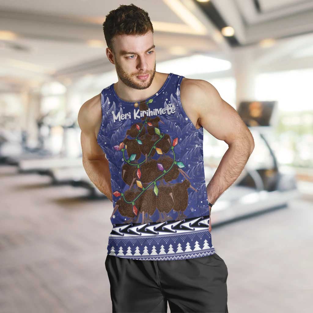 Kiwi New Zealand Christmas Men Tank Top Meri Kirihimete Silver Fern - Blue Color - Vibe Hoodie Shop