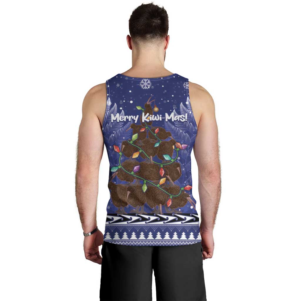 Kiwi New Zealand Christmas Men Tank Top Meri Kirihimete Silver Fern - Blue Color - Vibe Hoodie Shop