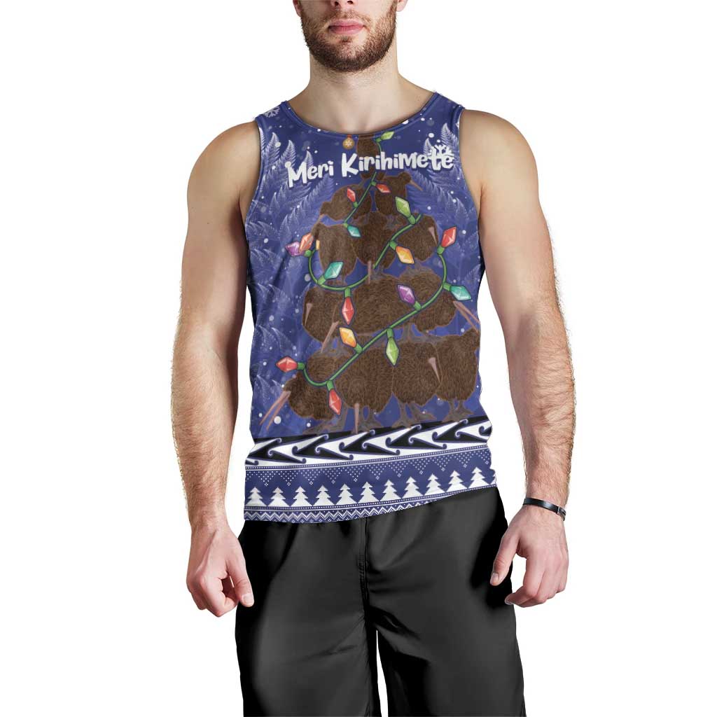 Kiwi New Zealand Christmas Men Tank Top Meri Kirihimete Silver Fern - Blue Color - Vibe Hoodie Shop