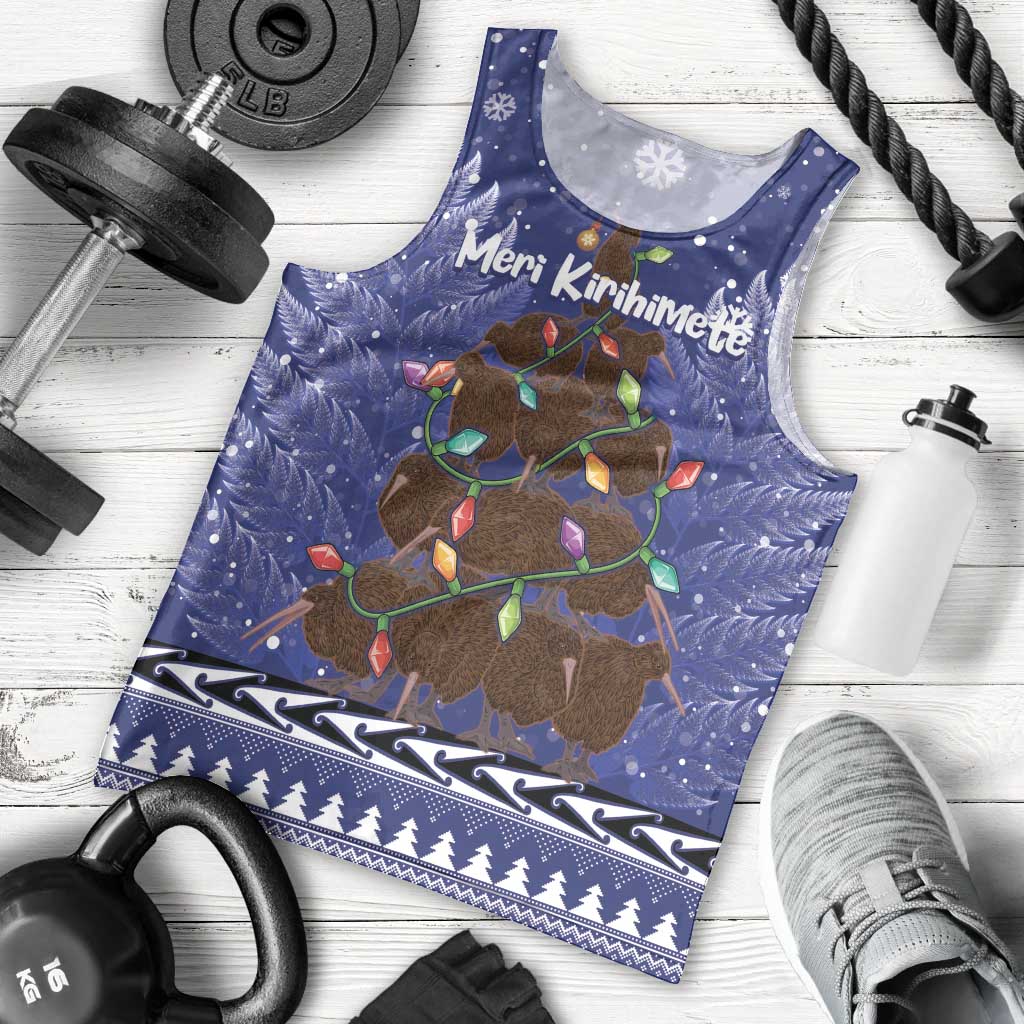 Kiwi New Zealand Christmas Men Tank Top Meri Kirihimete Silver Fern - Blue Color - Vibe Hoodie Shop