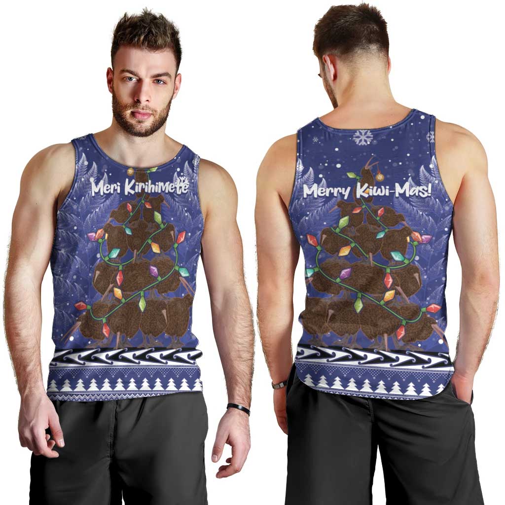 Kiwi New Zealand Christmas Men Tank Top Meri Kirihimete Silver Fern - Blue Color - Vibe Hoodie Shop