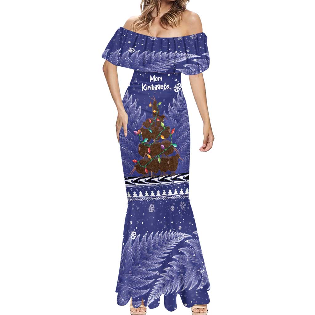 Kiwi New Zealand Christmas Mermaid Dress Meri Kirihimete Silver Fern - Blue Color