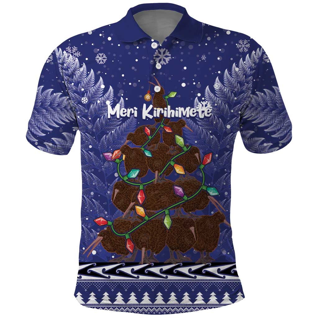 Kiwi New Zealand Christmas Polo Shirt Meri Kirihimete Silver Fern - Blue Color - Vibe Hoodie Shop