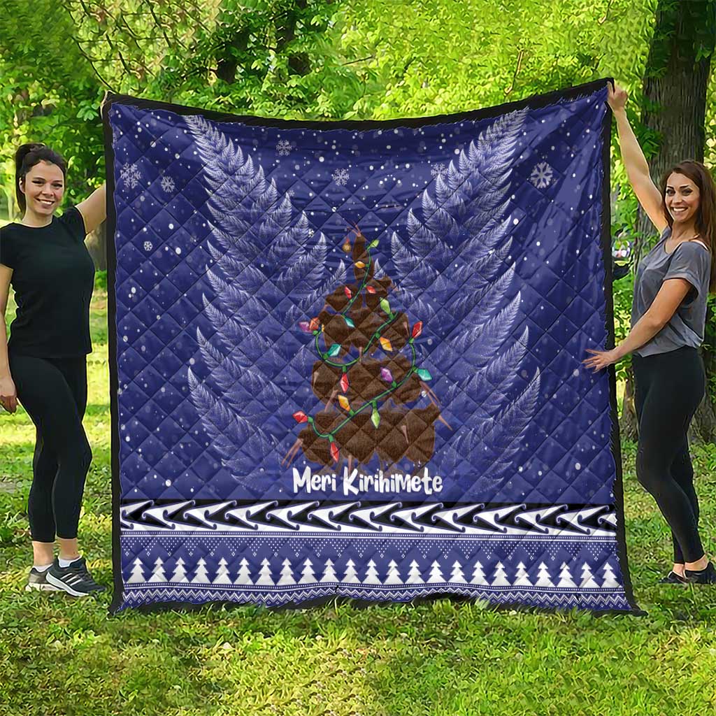 Kiwi New Zealand Christmas Quilt Meri Kirihimete Silver Fern - Blue Color - Vibe Hoodie Shop