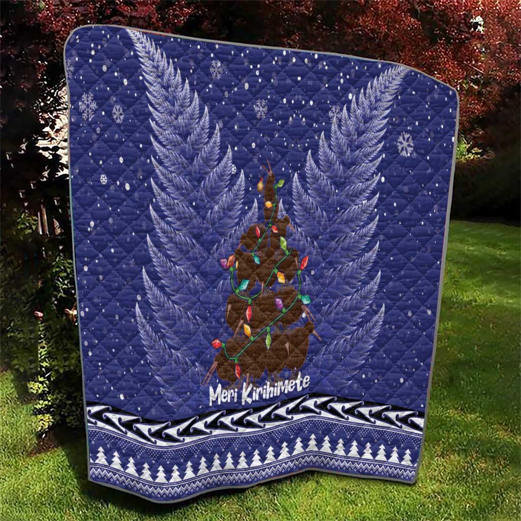 Kiwi New Zealand Christmas Quilt Meri Kirihimete Silver Fern - Blue Color - Vibe Hoodie Shop