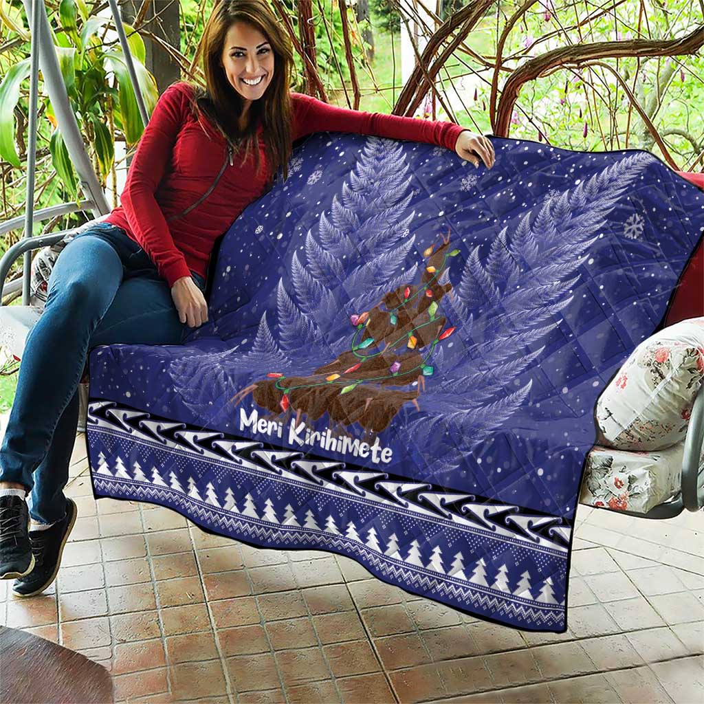 Kiwi New Zealand Christmas Quilt Meri Kirihimete Silver Fern - Blue Color - Vibe Hoodie Shop