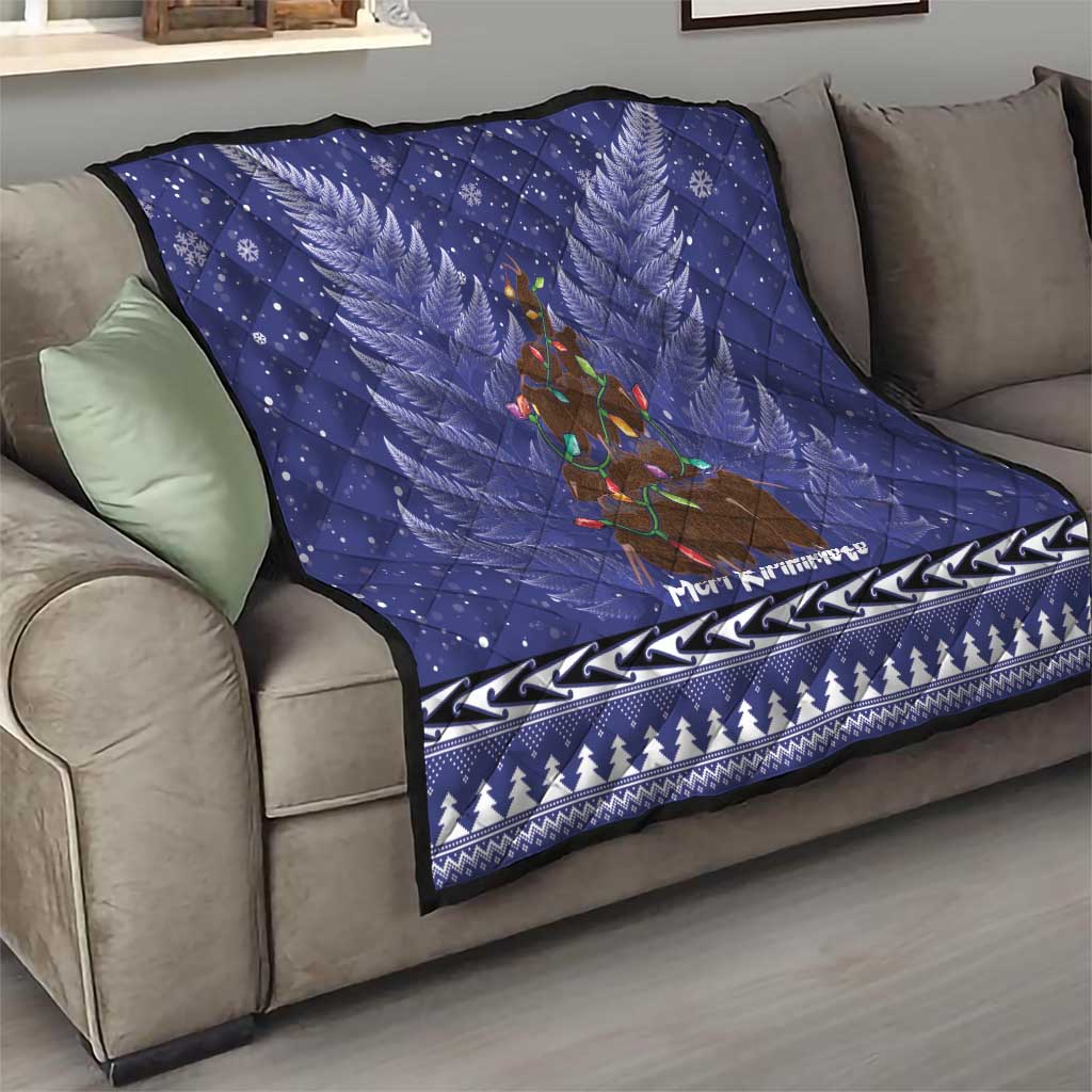 Kiwi New Zealand Christmas Quilt Meri Kirihimete Silver Fern - Blue Color - Vibe Hoodie Shop