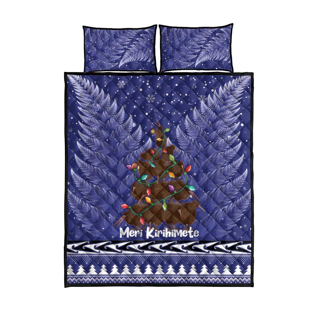 Kiwi New Zealand Christmas Quilt Bed Set Meri Kirihimete Silver Fern - Blue Color - Vibe Hoodie Shop