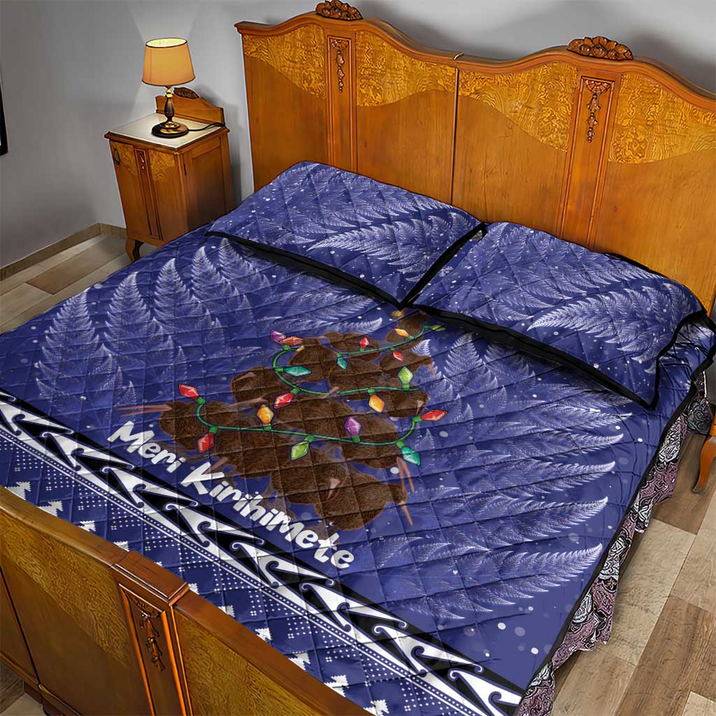 Kiwi New Zealand Christmas Quilt Bed Set Meri Kirihimete Silver Fern - Blue Color - Vibe Hoodie Shop