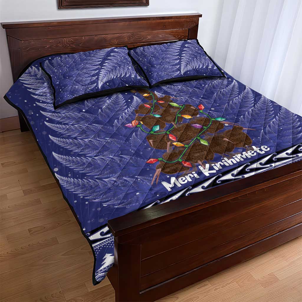 Kiwi New Zealand Christmas Quilt Bed Set Meri Kirihimete Silver Fern - Blue Color - Vibe Hoodie Shop