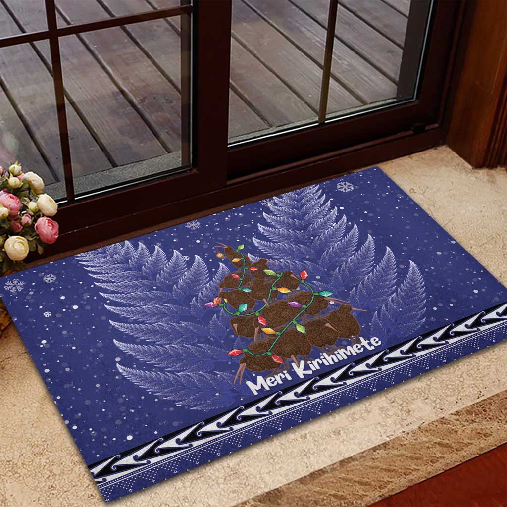 Kiwi New Zealand Christmas Rubber Doormat Meri Kirihimete Silver Fern - Blue Color