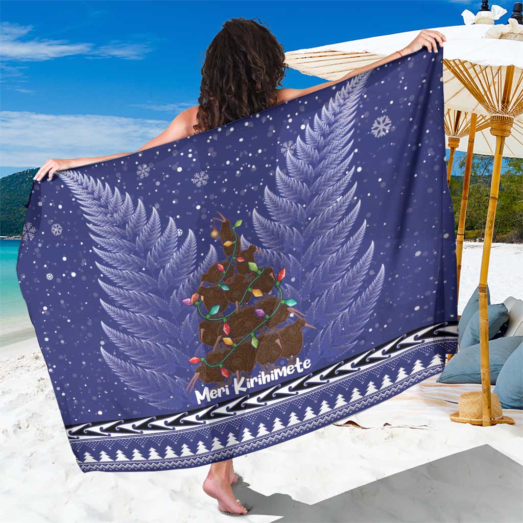 Kiwi New Zealand Christmas Sarong Meri Kirihimete Silver Fern - Blue Color - Vibe Hoodie Shop