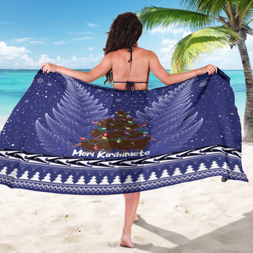 Kiwi New Zealand Christmas Sarong Meri Kirihimete Silver Fern - Blue Color - Vibe Hoodie Shop