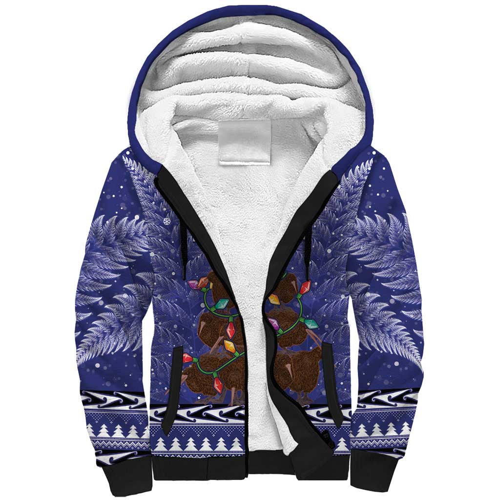 Kiwi New Zealand Christmas Sherpa Hoodie Meri Kirihimete Silver Fern - Blue Color - Vibe Hoodie Shop