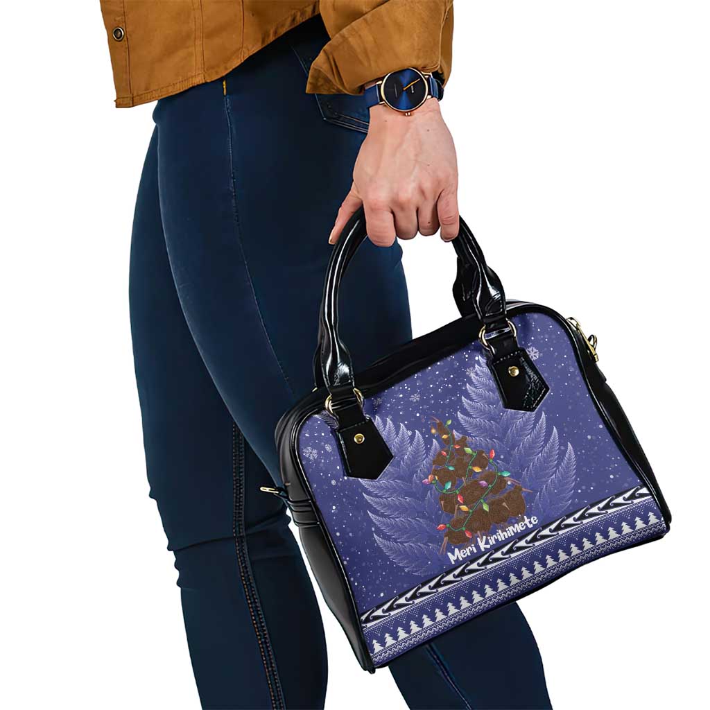 Kiwi New Zealand Christmas Shoulder Handbag Meri Kirihimete Silver Fern - Blue Color - Vibe Hoodie Shop