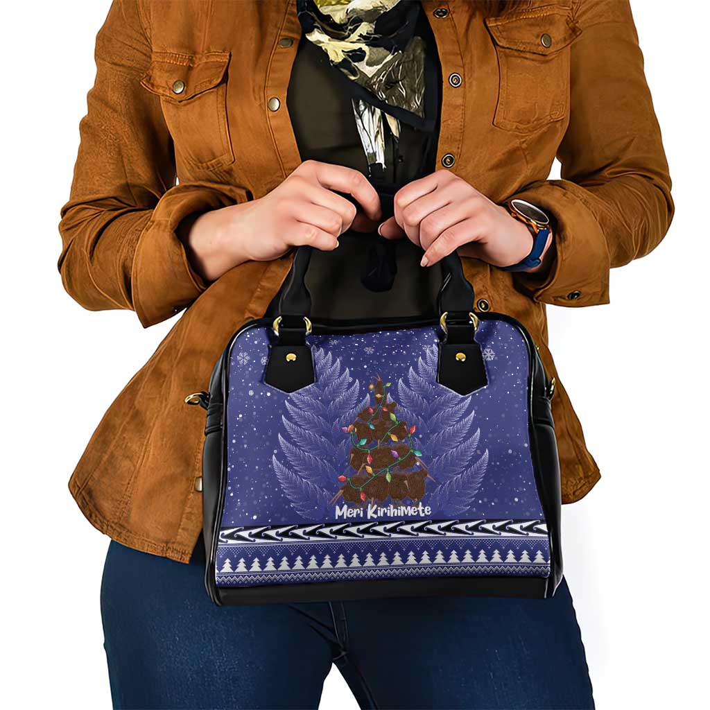 Kiwi New Zealand Christmas Shoulder Handbag Meri Kirihimete Silver Fern - Blue Color - Vibe Hoodie Shop