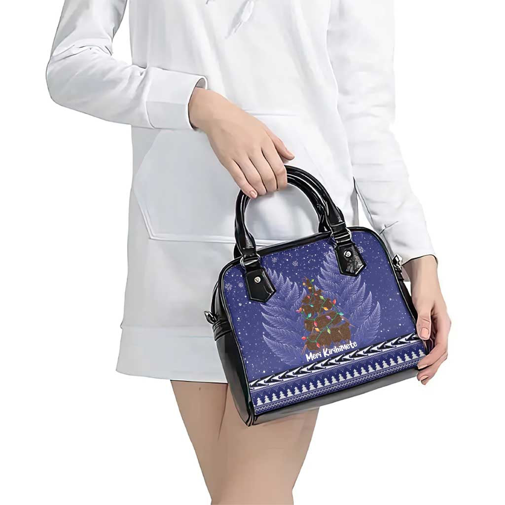 Kiwi New Zealand Christmas Shoulder Handbag Meri Kirihimete Silver Fern - Blue Color - Vibe Hoodie Shop