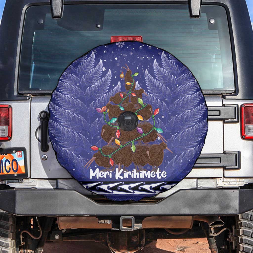 Kiwi New Zealand Christmas Spare Tire Cover Meri Kirihimete Silver Fern - Blue Color - Vibe Hoodie Shop