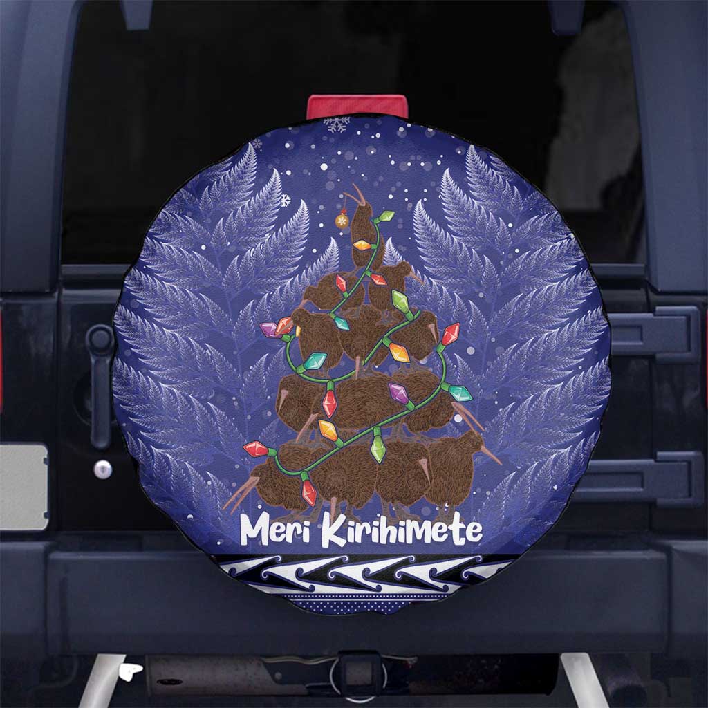 Kiwi New Zealand Christmas Spare Tire Cover Meri Kirihimete Silver Fern - Blue Color - Vibe Hoodie Shop