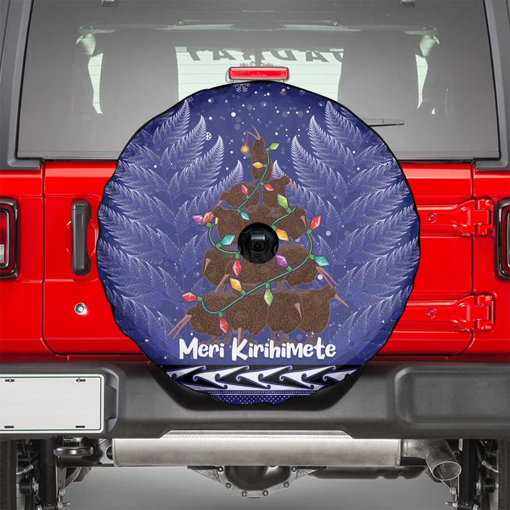 Kiwi New Zealand Christmas Spare Tire Cover Meri Kirihimete Silver Fern - Blue Color - Vibe Hoodie Shop