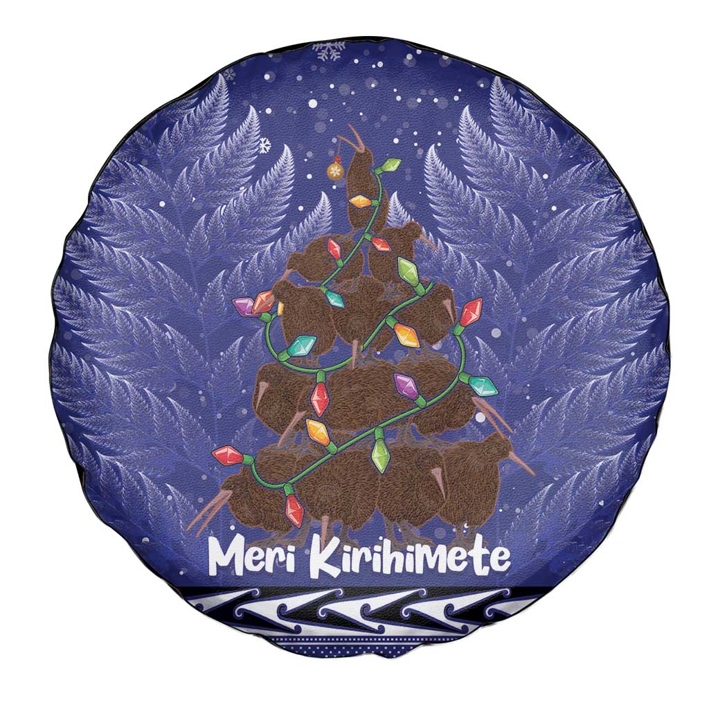 Kiwi New Zealand Christmas Spare Tire Cover Meri Kirihimete Silver Fern - Blue Color - Vibe Hoodie Shop