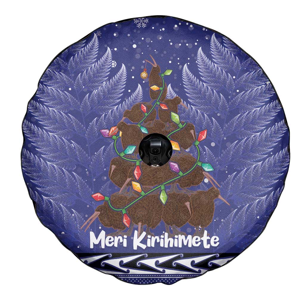 Kiwi New Zealand Christmas Spare Tire Cover Meri Kirihimete Silver Fern - Blue Color - Vibe Hoodie Shop