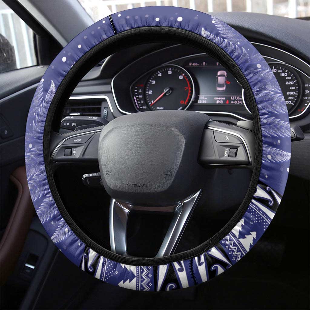 Kiwi New Zealand Christmas Steering Wheel Cover Meri Kirihimete Silver Fern - Blue Color