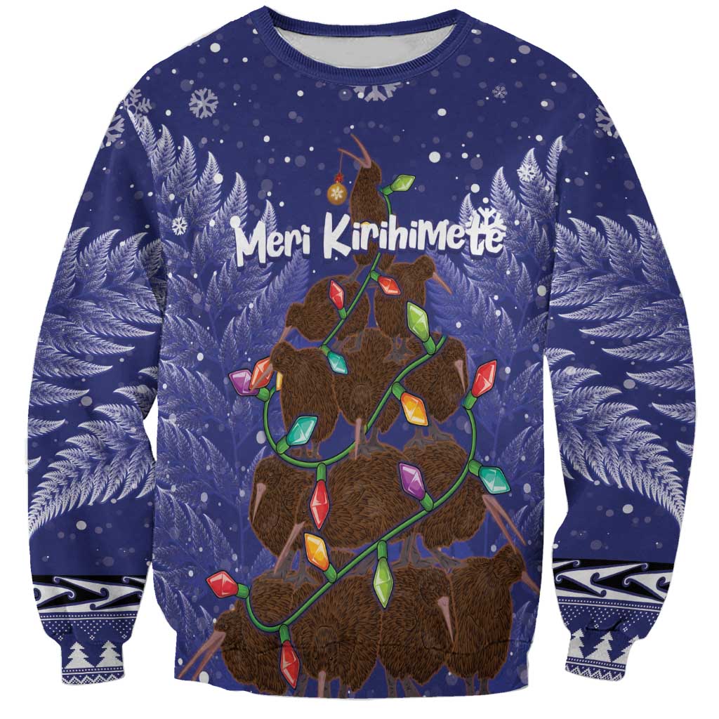 Kiwi New Zealand Christmas Sweatshirt Meri Kirihimete Silver Fern - Blue Color - Vibe Hoodie Shop