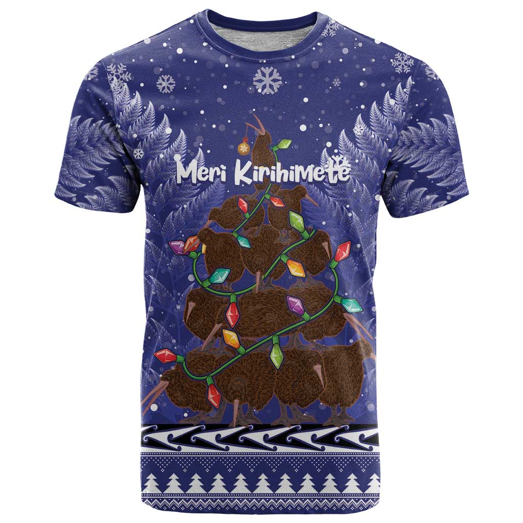 Kiwi New Zealand Christmas T Shirt Meri Kirihimete Silver Fern - Blue Color - Vibe Hoodie Shop