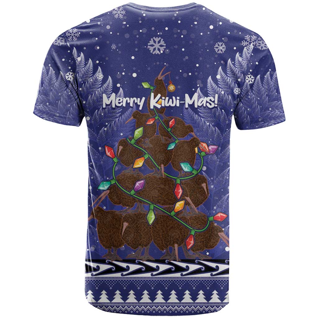 Kiwi New Zealand Christmas T Shirt Meri Kirihimete Silver Fern - Blue Color - Vibe Hoodie Shop