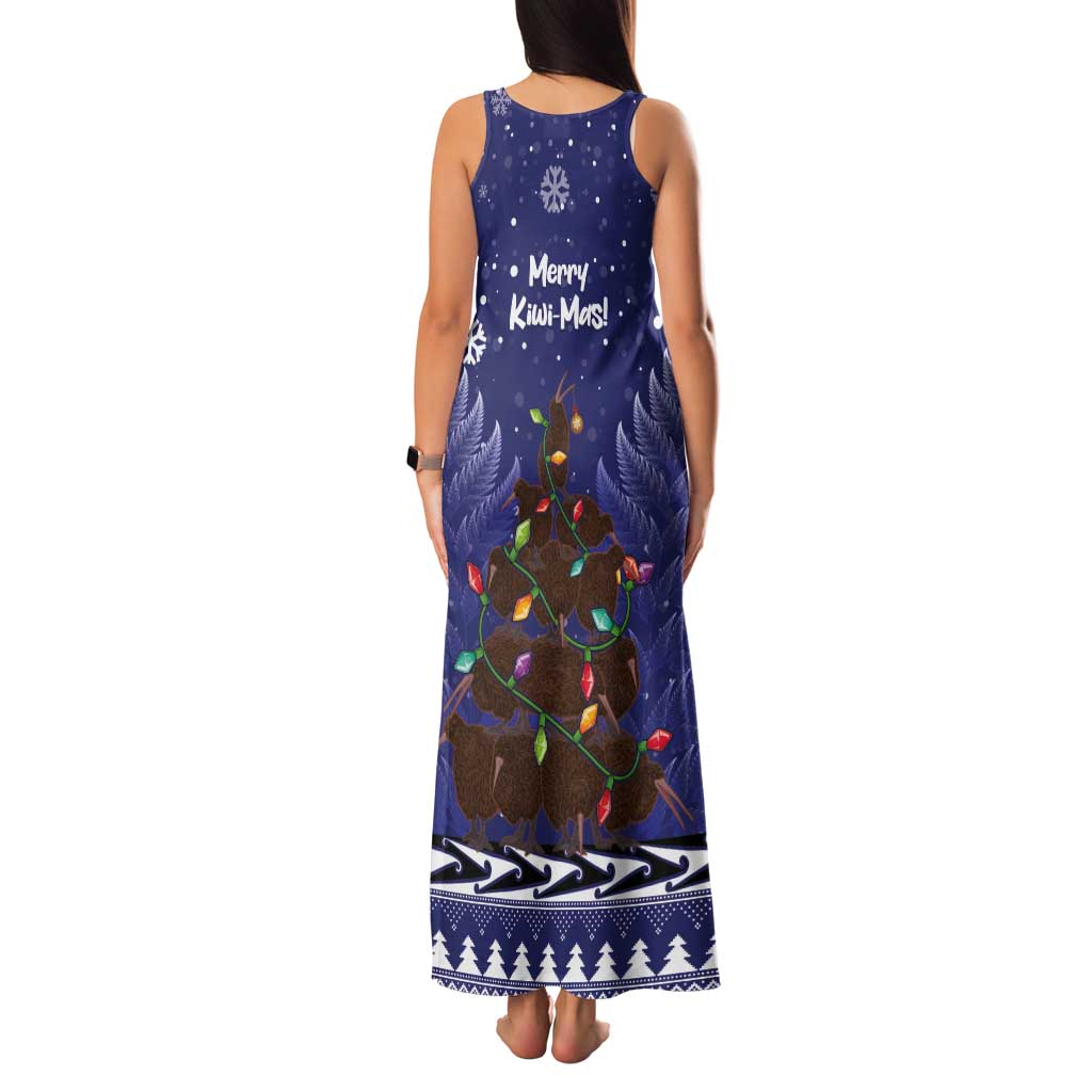 Kiwi New Zealand Christmas Tank Maxi Dress Meri Kirihimete Silver Fern - Blue Color