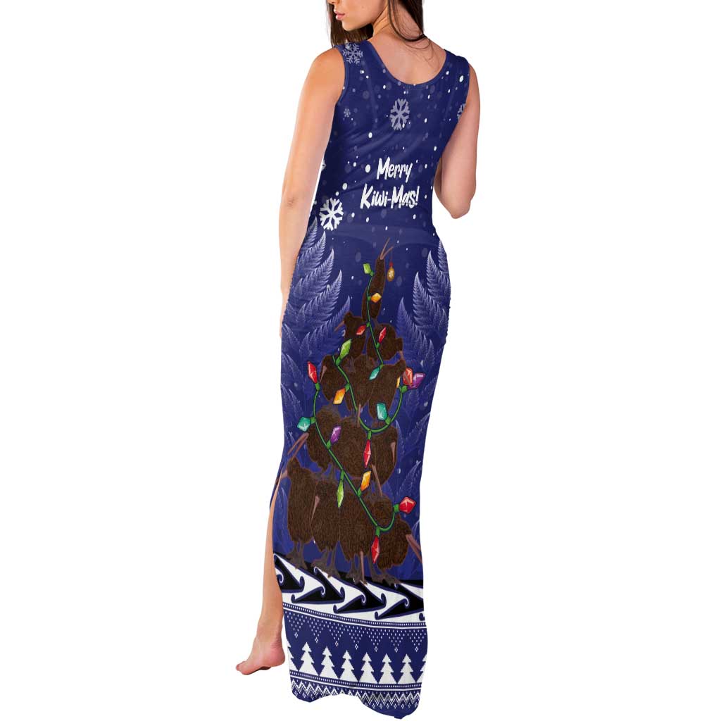 Kiwi New Zealand Christmas Tank Maxi Dress Meri Kirihimete Silver Fern - Blue Color