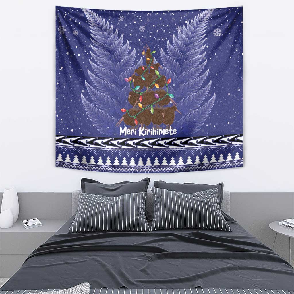 Kiwi New Zealand Christmas Tapestry Meri Kirihimete Silver Fern - Blue Color - Vibe Hoodie Shop